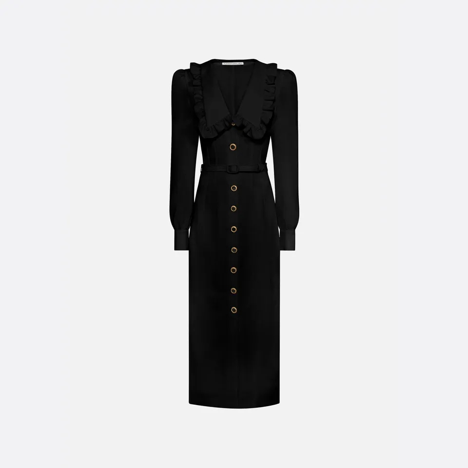 Alessandra Rich robe midi laine col V noire 36
