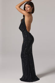 Oh Polly 15493 Robe Longue Femme Noire Strass Dos Nu