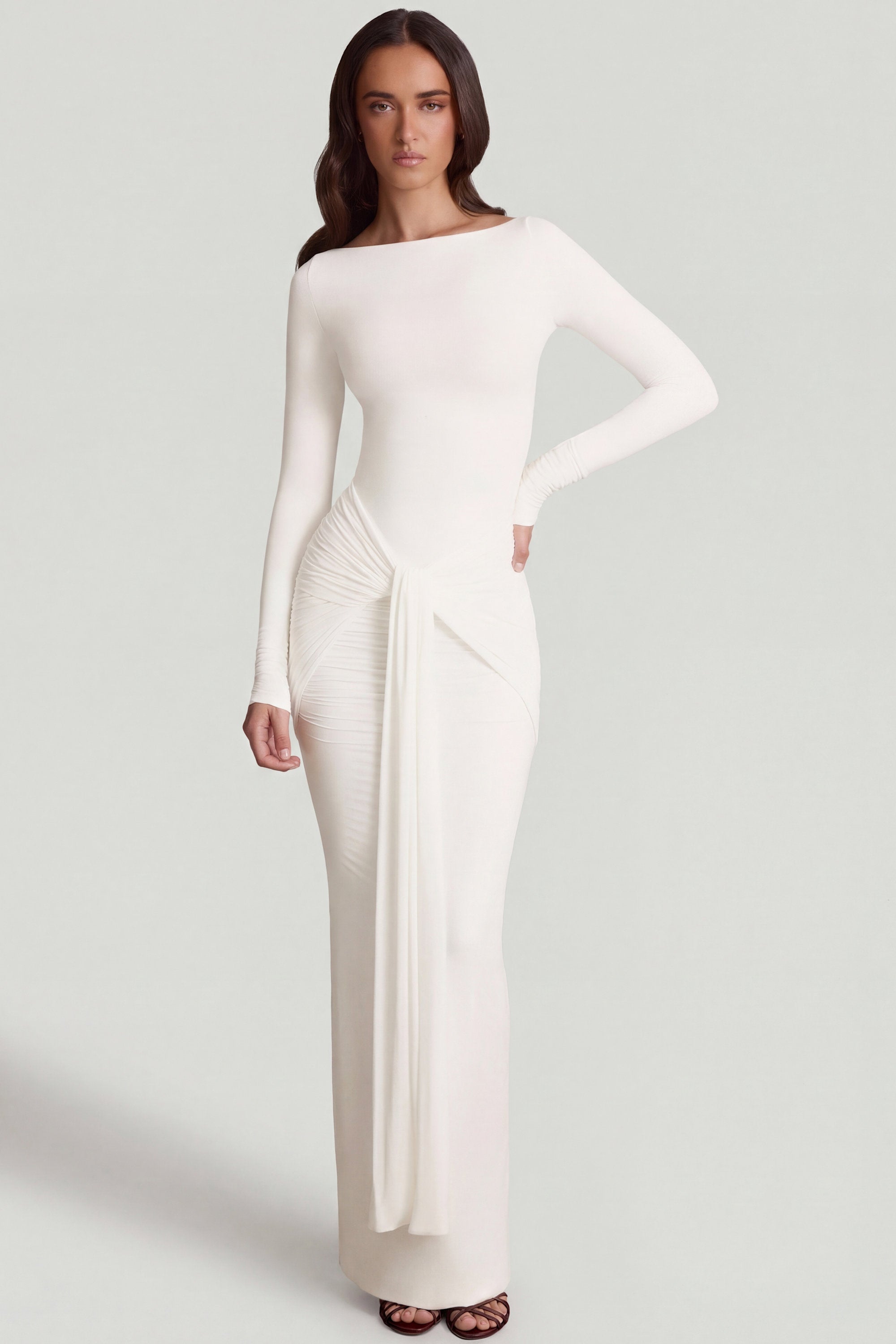 Oh Polly Mericia Robe longue blanche jersey nouée