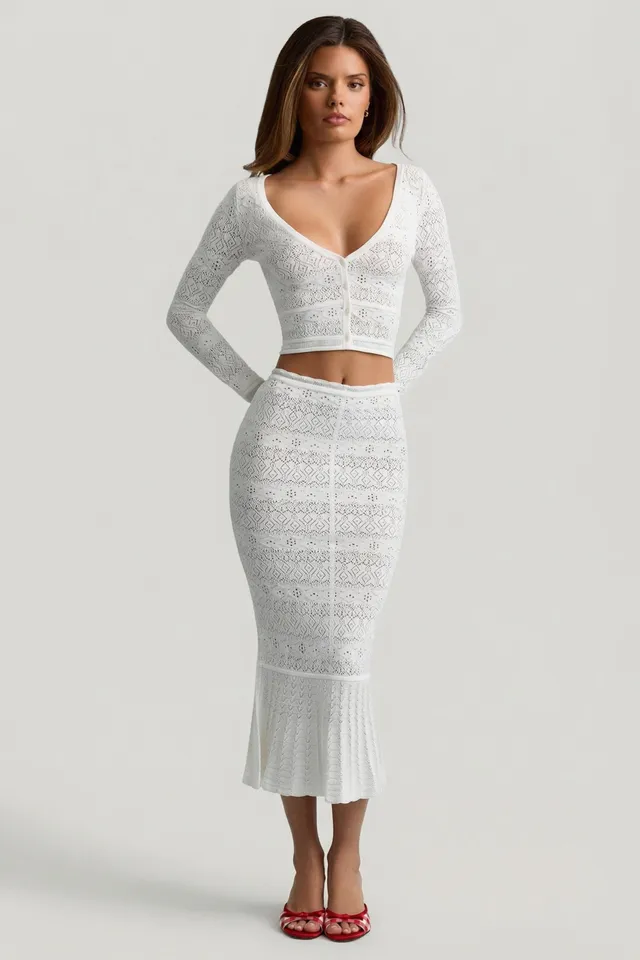 Oh Polly Skirts Yasira jupe midaxi White maille