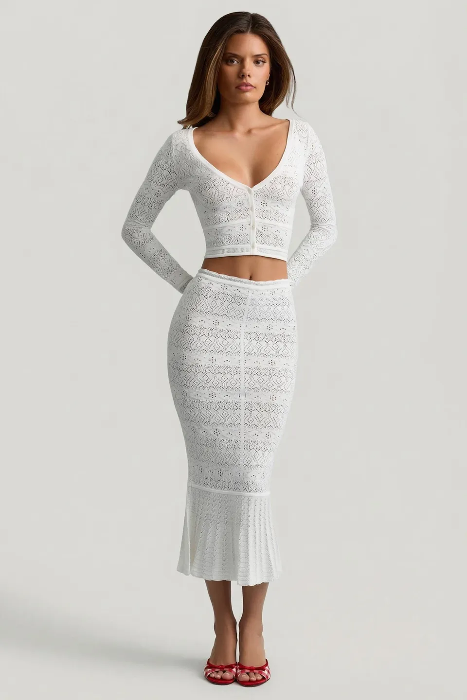 Oh Polly Skirts Yasira jupe midaxi White maille
