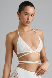 Oh Polly Swim Liberty haut bikini triangle ivoire dentelle strass