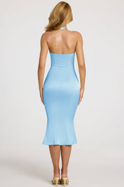 Oh Polly Elyra robe midaxi bleu clair satin bustier
