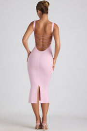 Oh Polly Navi robe midaxi rose pâle dentelle modal