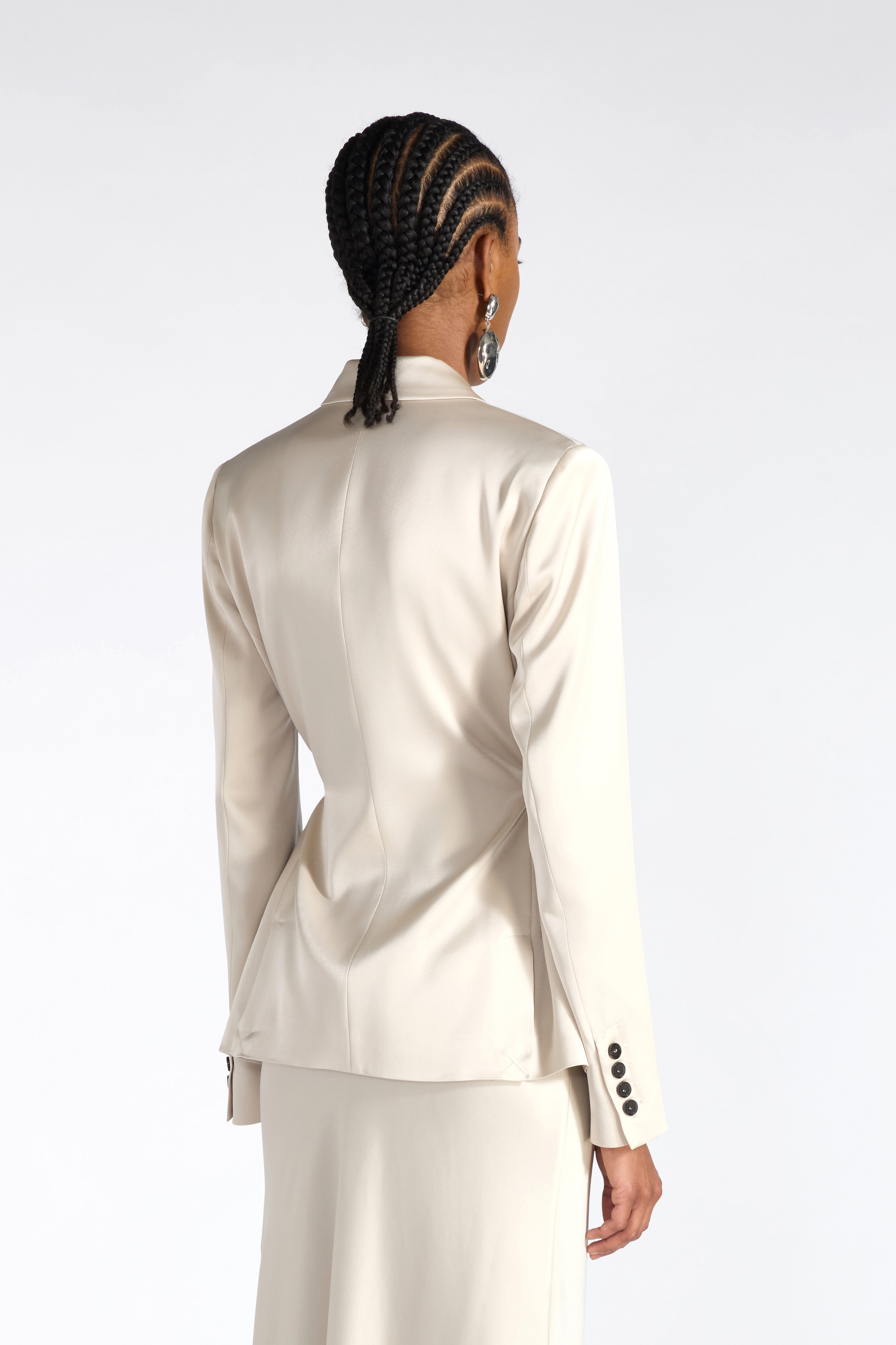Liviana Conti Farrell blazer satin alabastro double boutonnage