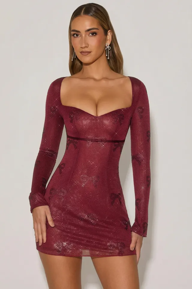 Oh Polly Odelie 12325 Mini Robe Bordeaux Strass Cœur