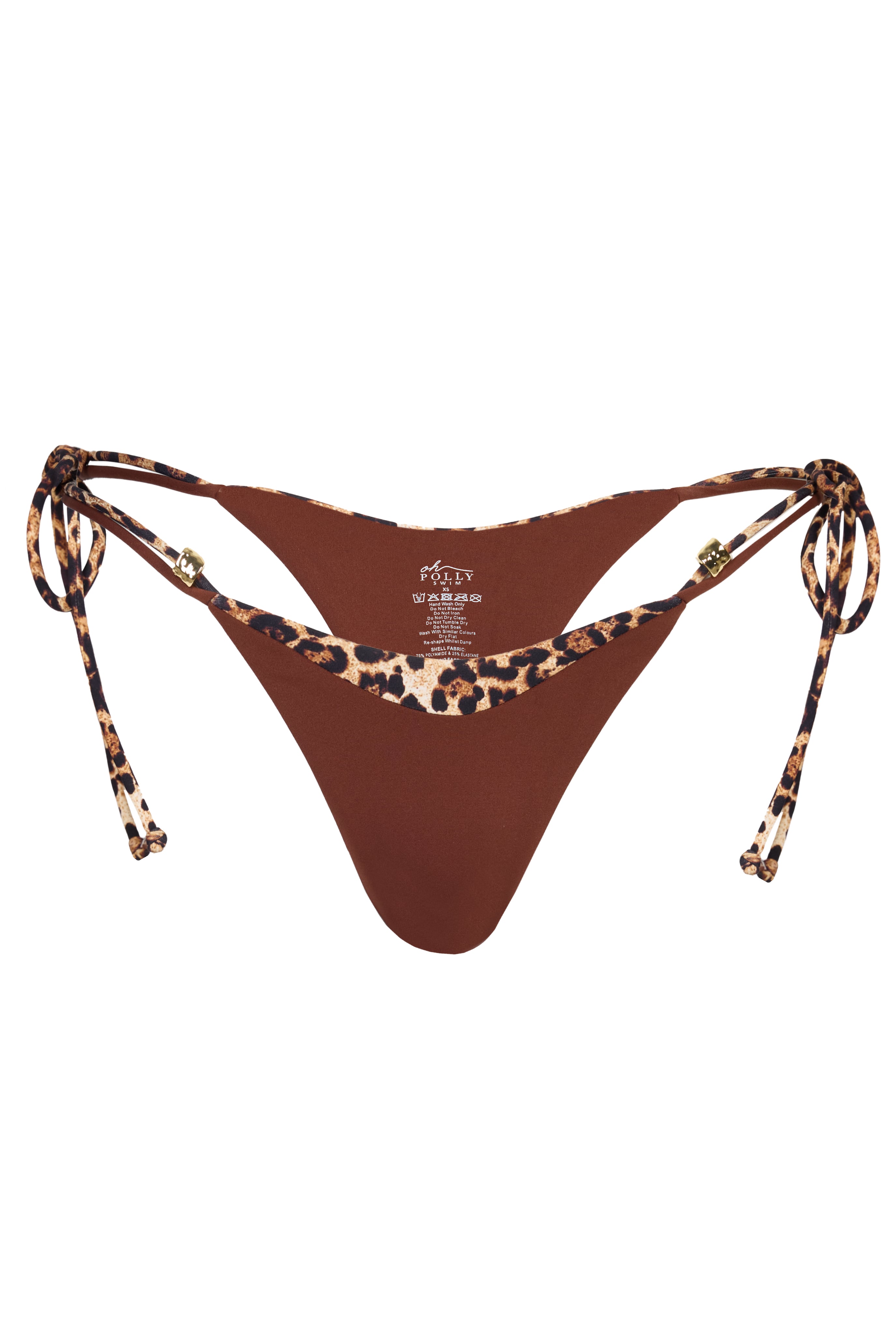 Oh Polly Simra Bas Bikini String Marron Noué Taille Haute