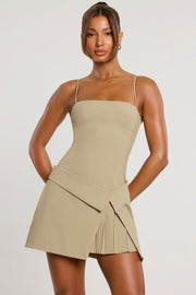 Oh Polly Bruna Mini Robe Taupe - Robe Portefeuille Plissée Twill
