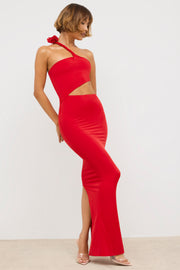 Oh Polly Kalina Robe Maxi Asymétrique Rouge Scarlet Jersey