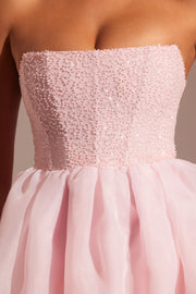 Oh Polly Rosette robe midi blush corset perlée tulle