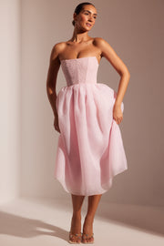 Oh Polly Rosette robe midi blush corset perlée tulle