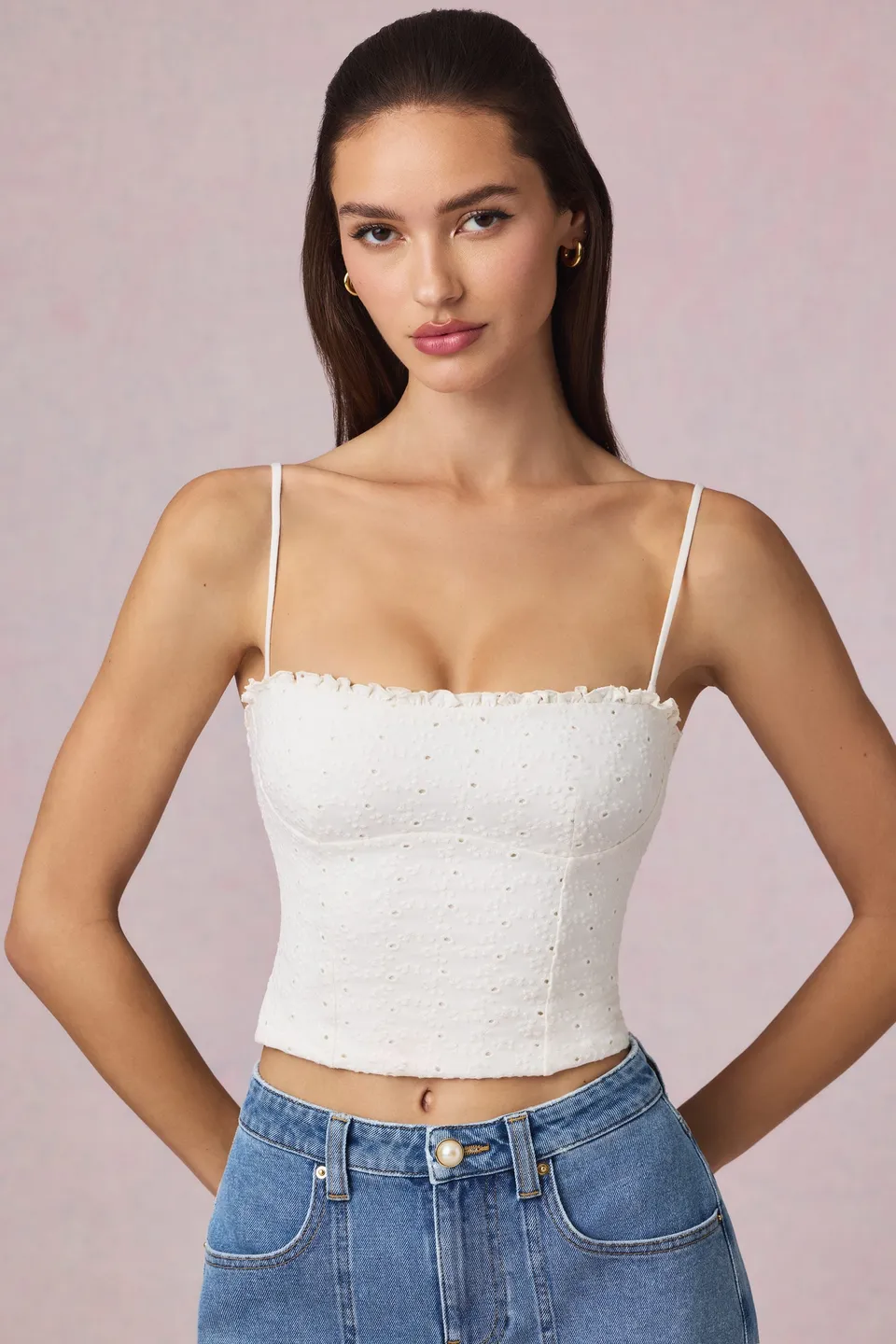 Oh Polly Tops Hania Caraco Blanc broderie anglaise
