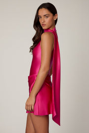 Oh Polly Kiraz 14555 mini robe rose fuchsia satin foulard