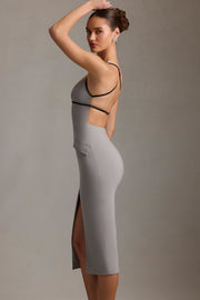 Oh Polly Dresses robe midaxi grise dos nu plongeant