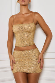 Oh Polly Nilsu Mini Jupe Doré Sequins Perles Micro