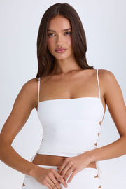 Oh Polly Emerson Top Blanc Ruché Col Carré Lacets