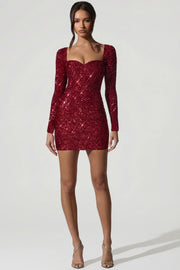 Oh Polly Sephina Robe mini sequins manches longues rouge