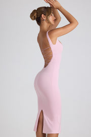 Oh Polly Navi robe midaxi rose pâle dentelle modal