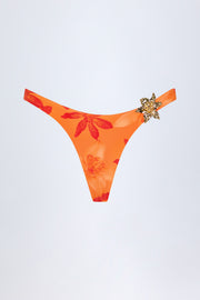 Oh Polly Beqa Bas Bikini Cheeky Orange Orchid Print Taille Haute