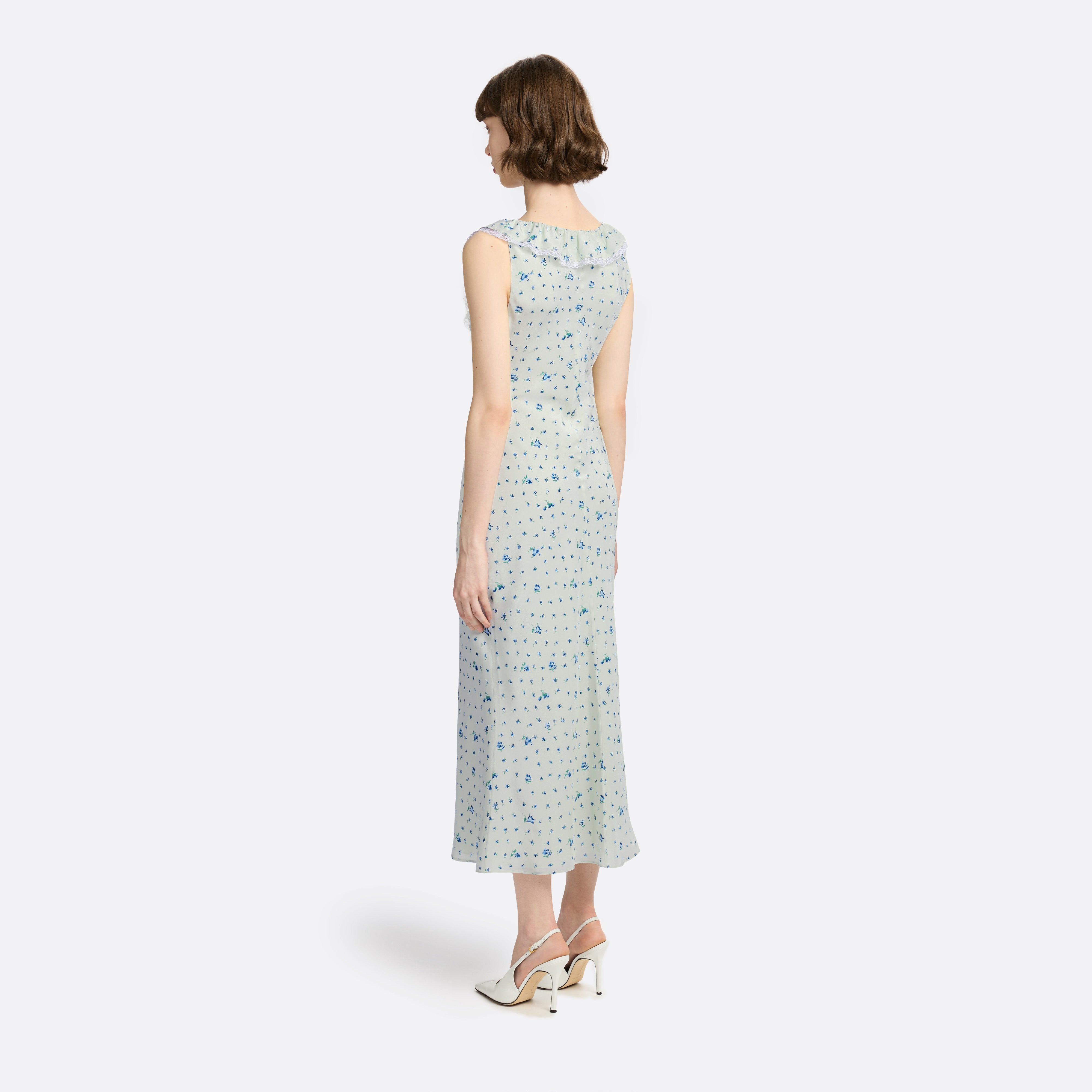 Alessandra Rich Silk Slip Midi robe nuisette bleu aqua floral