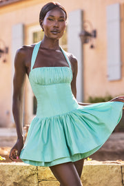 Oh Polly Maybelle robe mini vert d’eau col halter