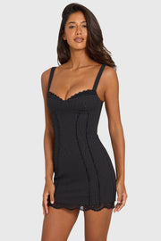 Oh Polly Keava mini robe noire rayée dentelle