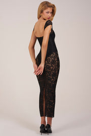 Oh Polly 15919 robe longue dentelle noire moulante