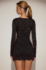 Oh Polly Darla 15400 mini robe dentelle noire manches longues