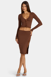 Oh Polly Skirts Perdy Jupe Midi Marron Dentelle Modal