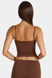Oh Polly Arna 16565 crop top marron modal dentelle