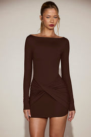 Oh Polly Briallen robe mini jersey chocolat manches longues