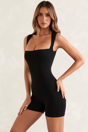 Oh Polly Nova combishort noir col carré manches courtes