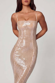 Oh Polly Sima robe longue pêche dentelle sequins