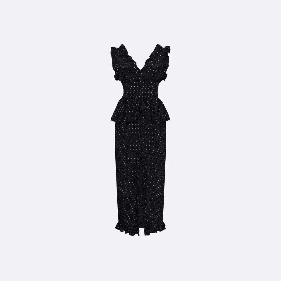 Alessandra Rich Silk Peplum Midi Dress robe noir ivoire 36-46