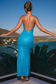 Oh Polly Embellished Joella robe maxi turquoise sequins