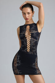 Oh Polly Joni mini jupe noire mi-taille strass dentelle