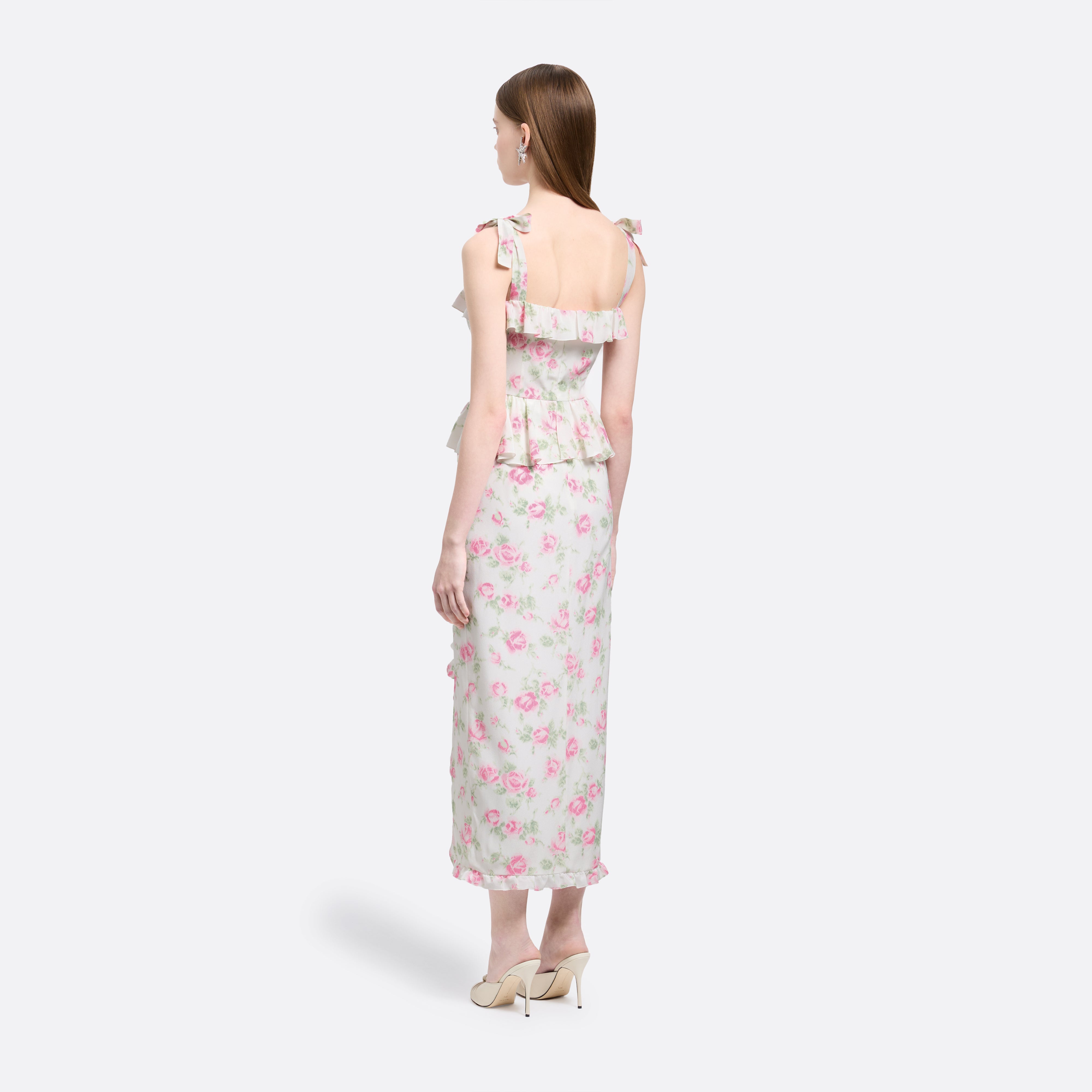 Alessandra Rich Floral-Print Silk Dress robe rose-blanc 36