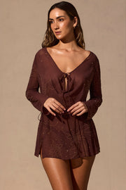 Oh Polly Meilani robe mini marron espresso manches longues