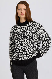 Oh Polly Knitwear BT2380 pull oversize noir jacquard laine
