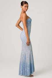 Oh Polly Vesna robe longue bleu ciel sequins sirène