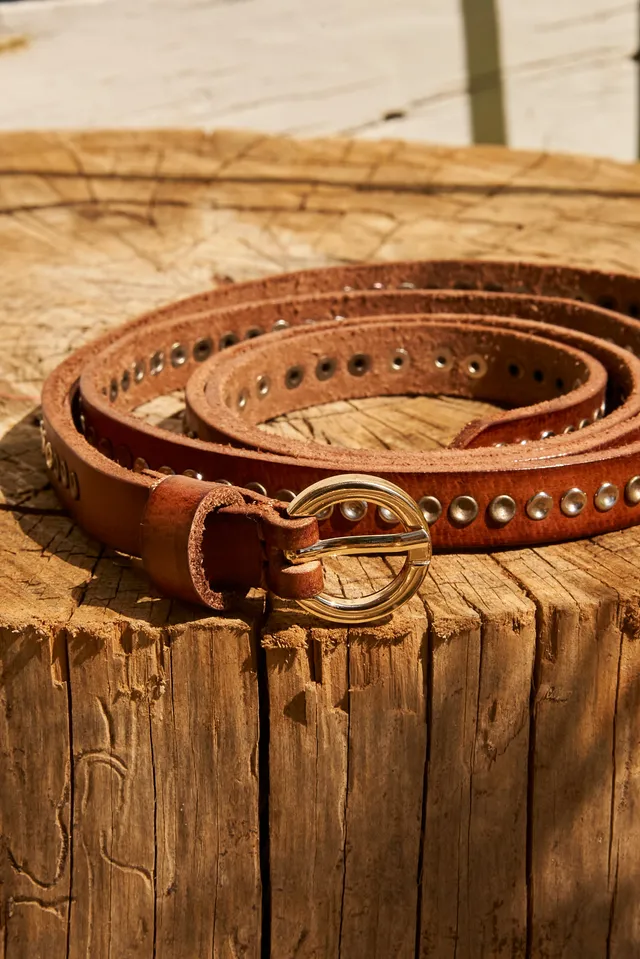 Chicosoleil Boho Ceinture cuir marron cloutée taille unique