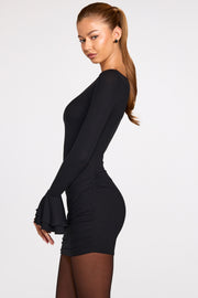 Oh Polly Helena robe mini noire modal côtelée drapée