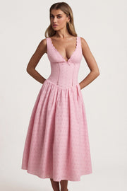 Oh Polly Saidey Broderie Robe mi-longue rose pâle coton