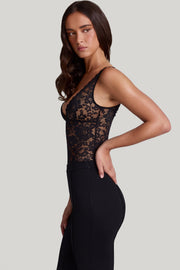 Oh Polly Zayla Body Noir Dentelle Décolleté Plongeant Échancré