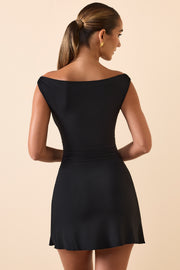 Oh Polly Kyra Robe Mini Noire Modal Épaules Dénudées