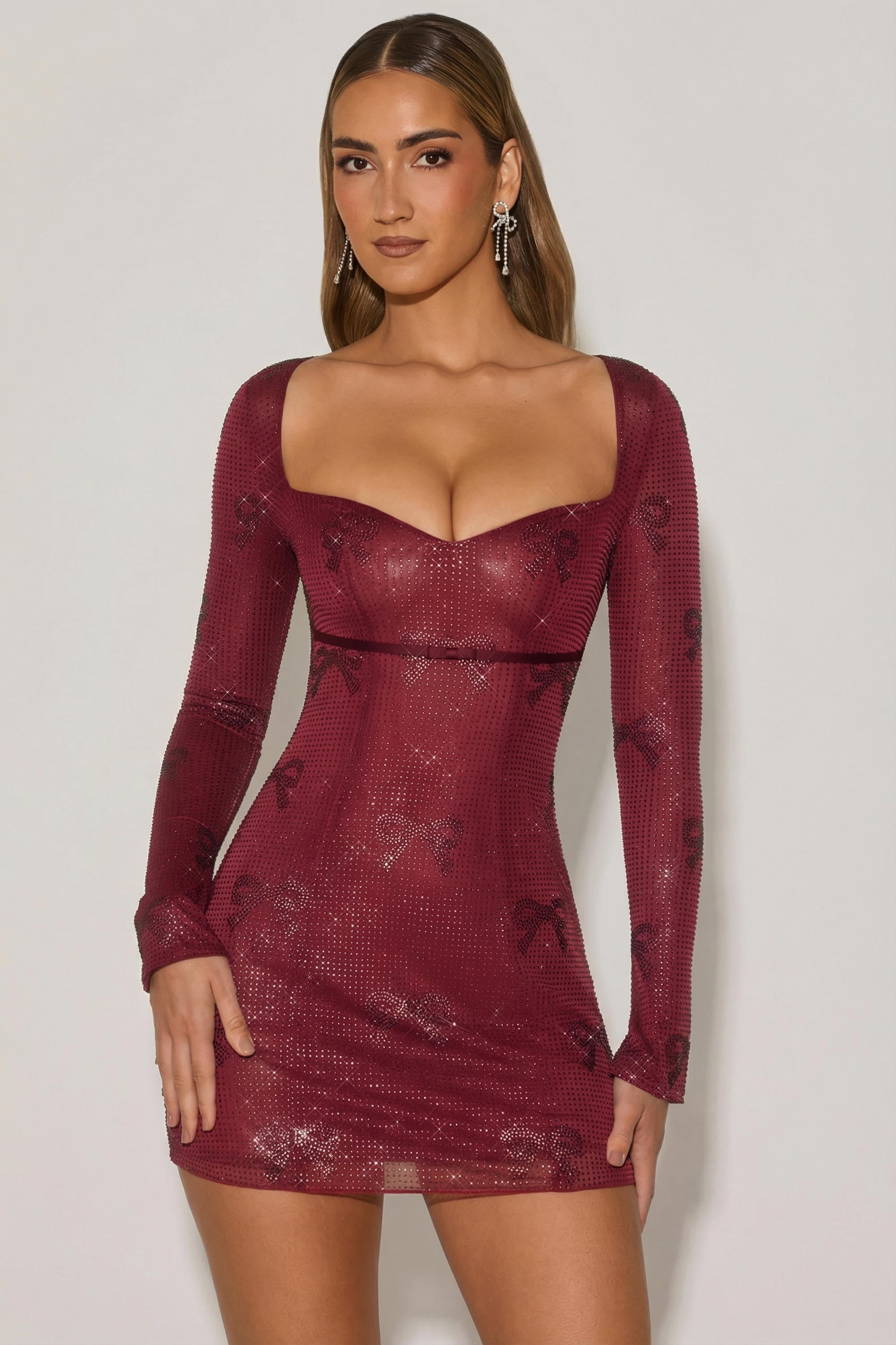 Oh Polly Odelie 12325 Mini Robe Bordeaux Strass Cœur