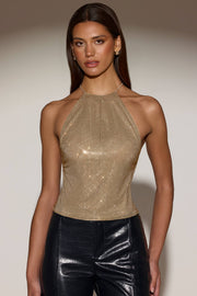 Oh Polly Embellished Top Tindra dos nu doré strass