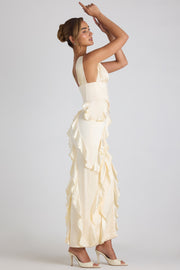Oh Polly Ambrosia robe maxi ivoire satin corset fente