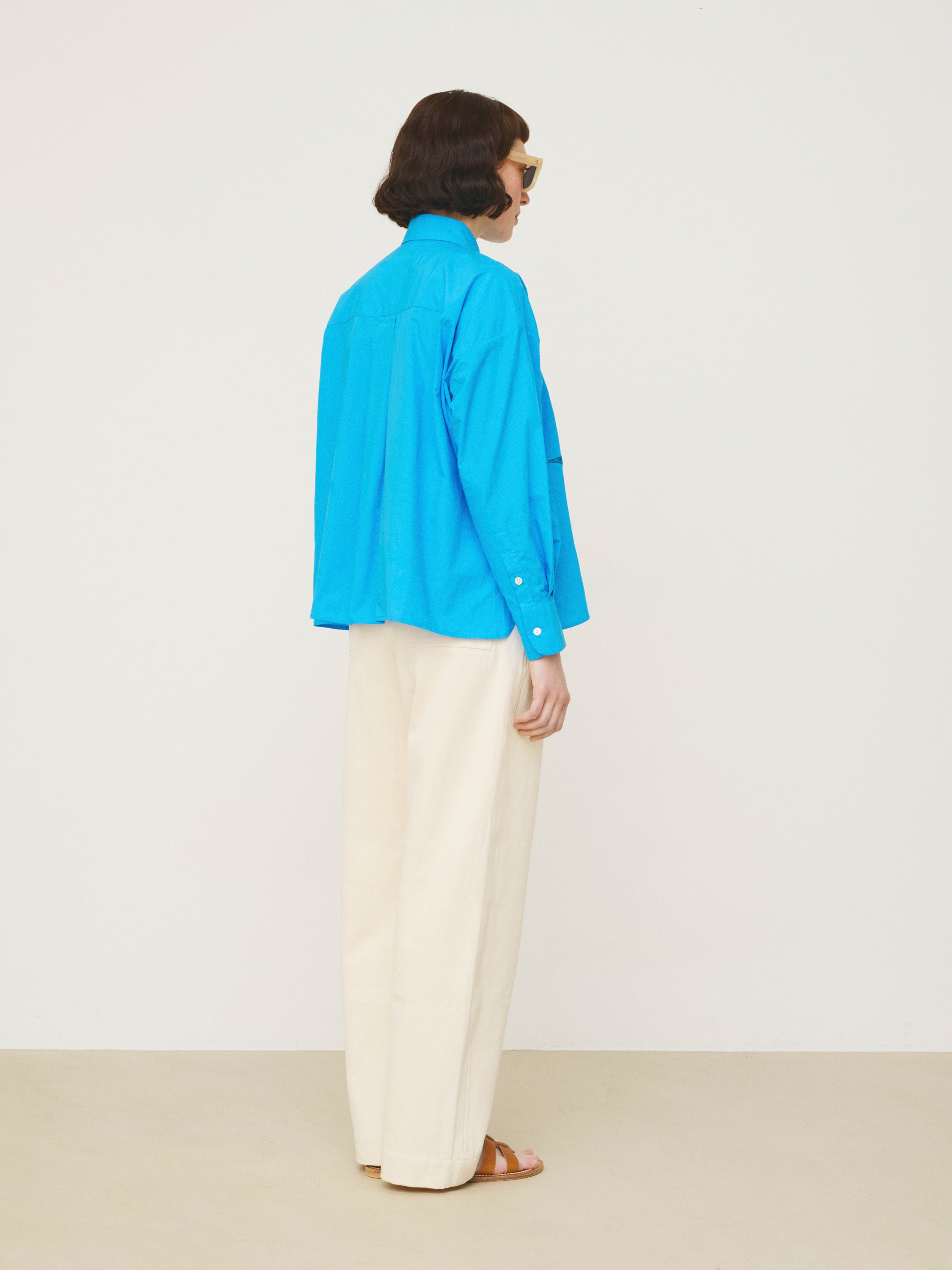 Mii Greta chemise brodée bleu turquoise