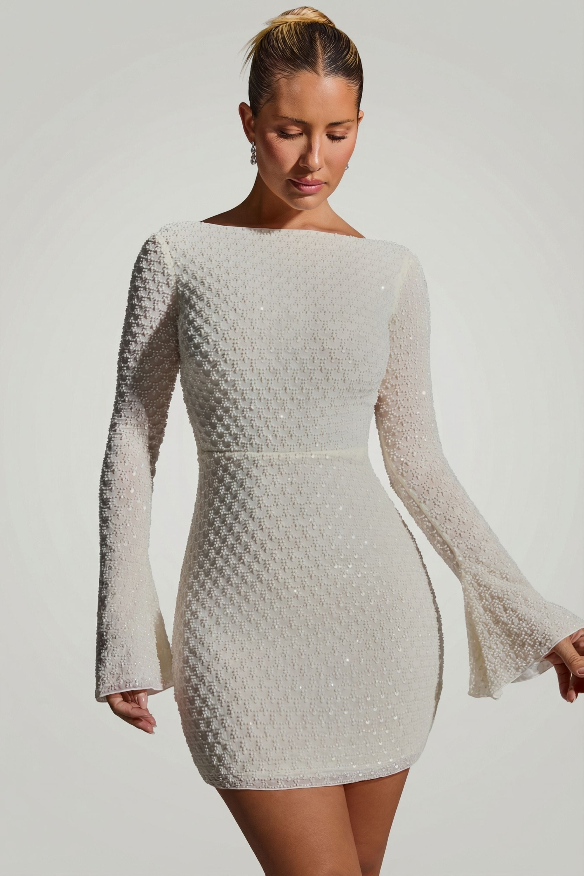 Oh Polly Embellished Grazina robe mini blanche strass